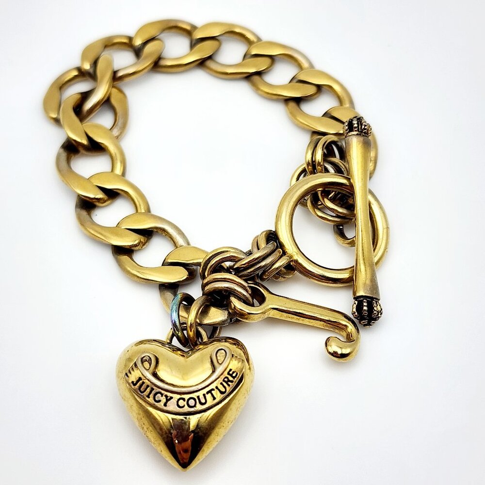 Juicy Couture Chunky Chain Heart Charm Y2K Toggle Bracelet